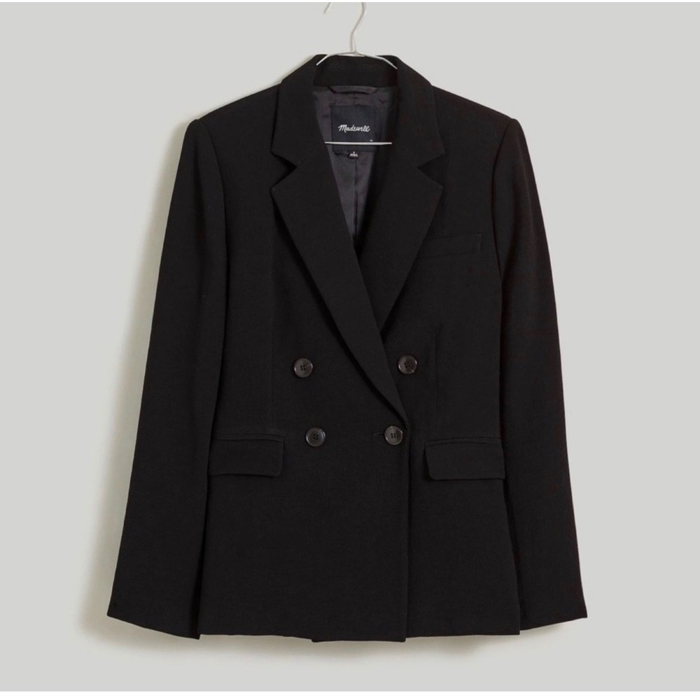 Madewell Rosedale Women Black Double Breasted Blazer NM508 Peaked Lapel Size 6